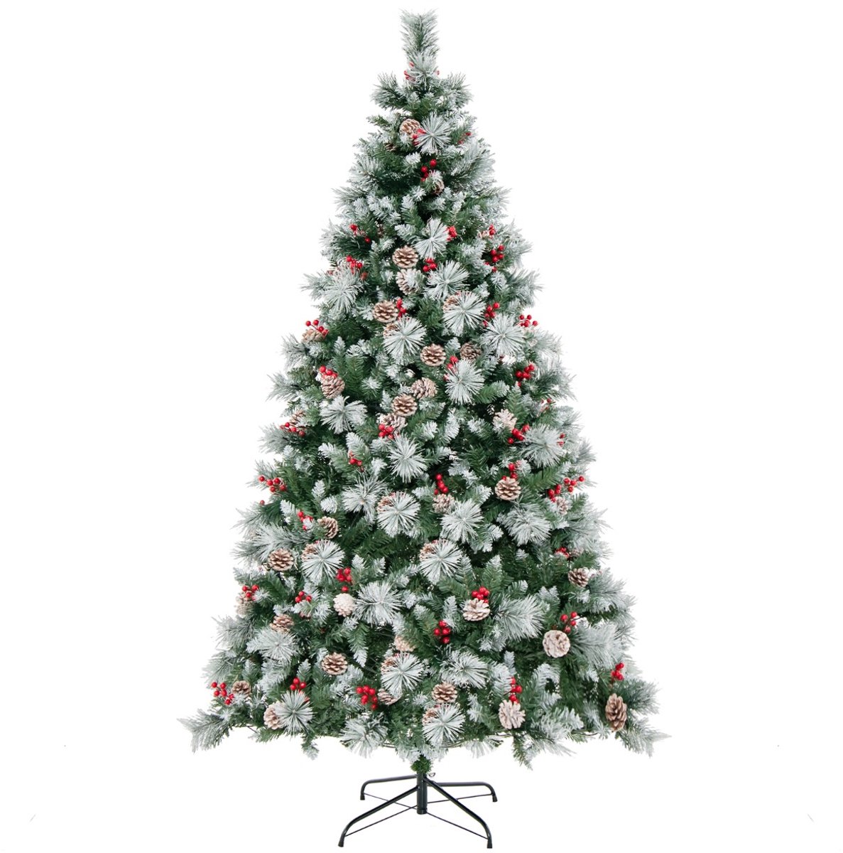 SureDeal® - Kerstbom - Kunstkerstboom LED Verlichte - Dennenappels Rode Bessen - Kerstmis - Groen en Wit