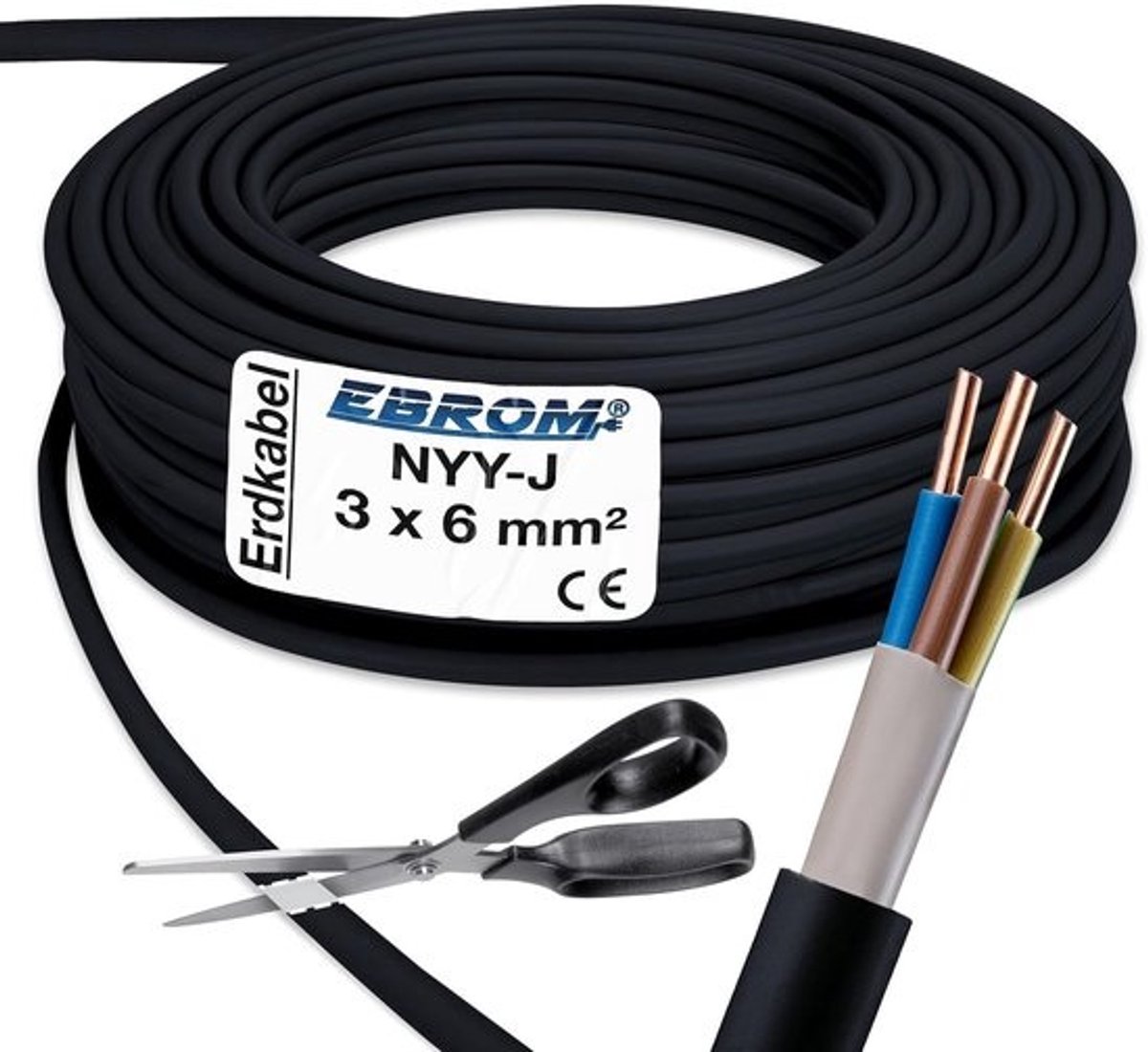 Krachtige Stroomkabel NYY-J 3x6mm² Zwart - Aardkabel voor Binnen en Buiten Installatie