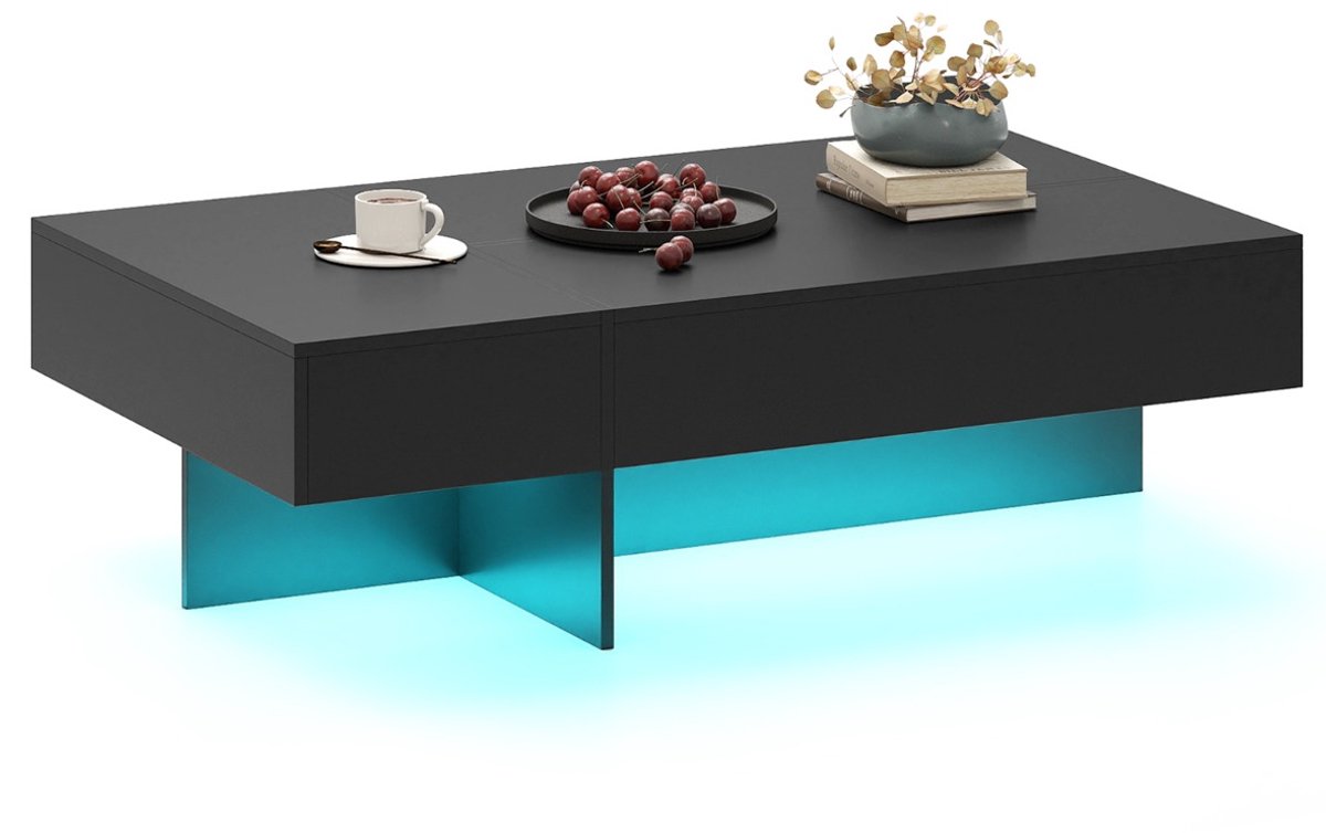 SureDeal® - Salontafel - Moderne - Ledverlichting Stralende - Opberglades Zwart - Wit Imitatiemarmer - 120x70x35 cm - Donkerbruin