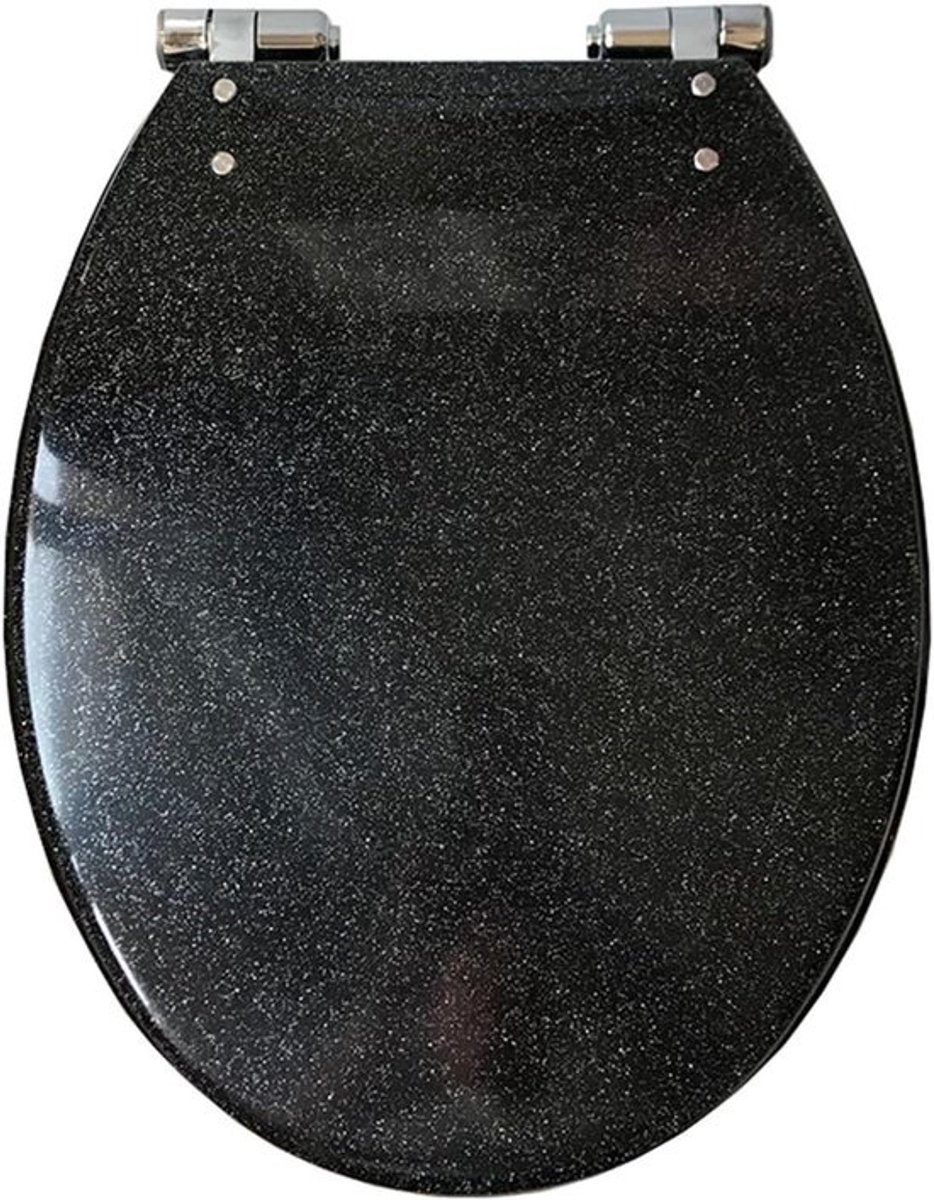Glitter toiletbril - Zacht sluitend deksel - Badkamer vernieuwen - Stille sluiting - 42 x 36 cm - Zwart