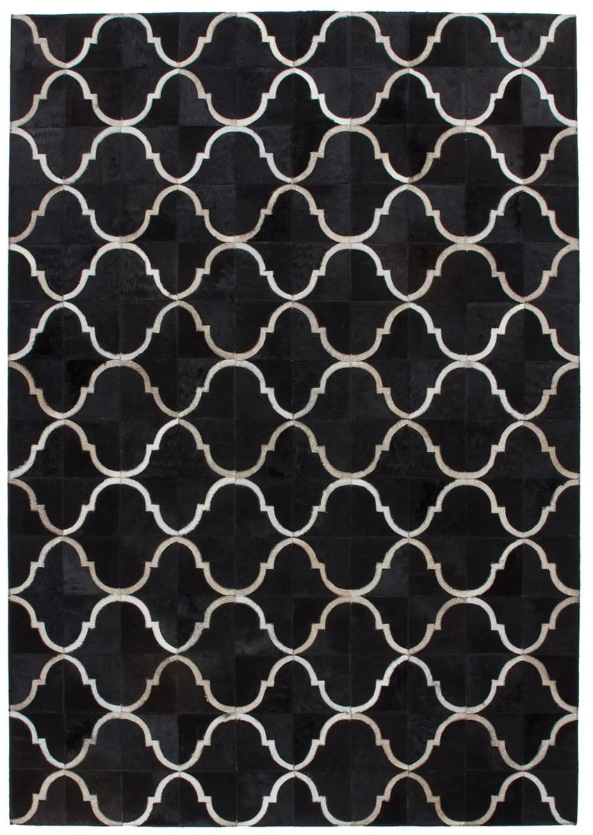 Dutch XXL Leren Vloerkleed | Tapijt | Lavish | Geometrisch | Zwart | 160x230 cm
