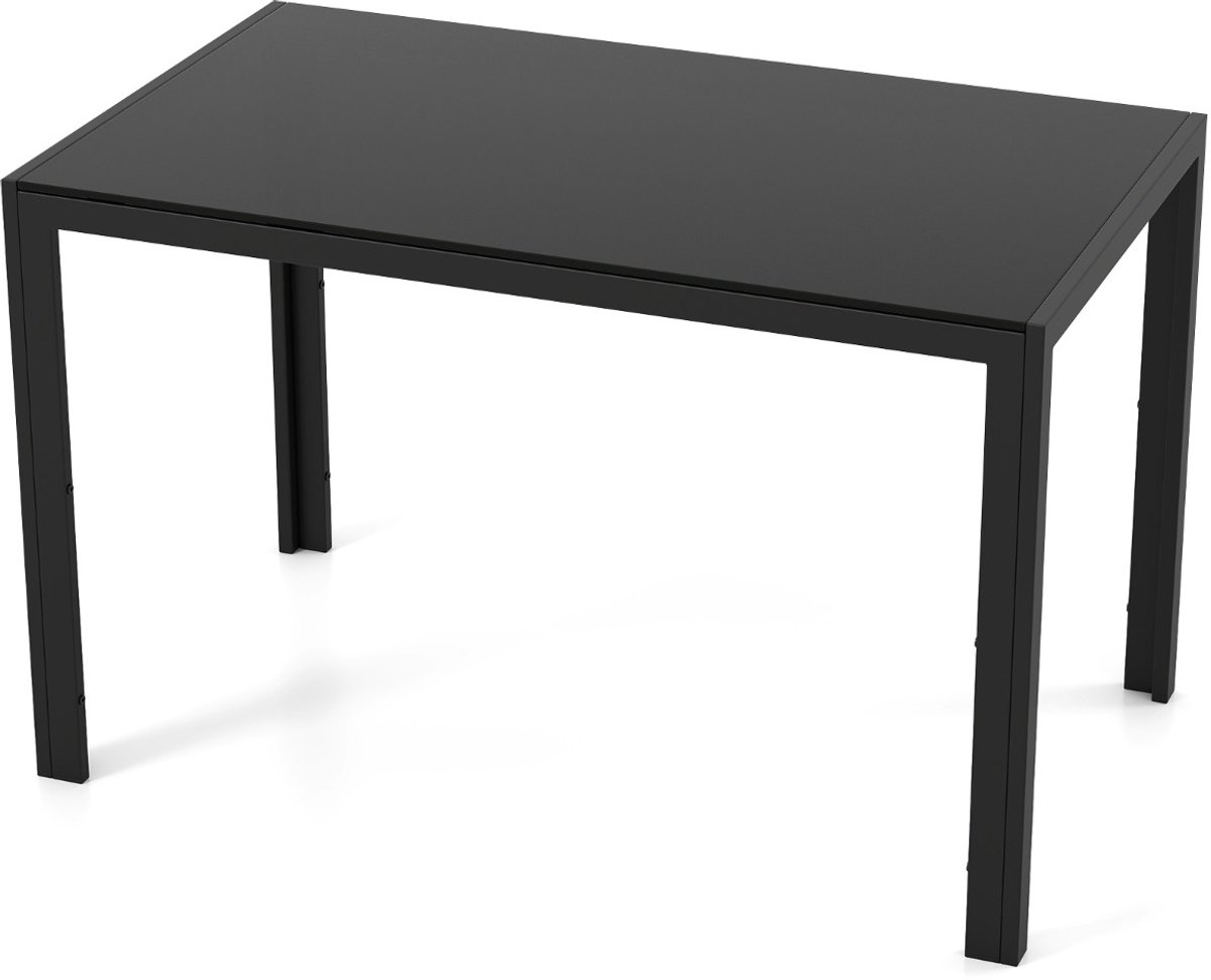 SureDeal® - Eettafel - Glas Keukentafel - Personen Eetkamertafel - Metalen Vierkante Tafel - Eetkamer - Zwart