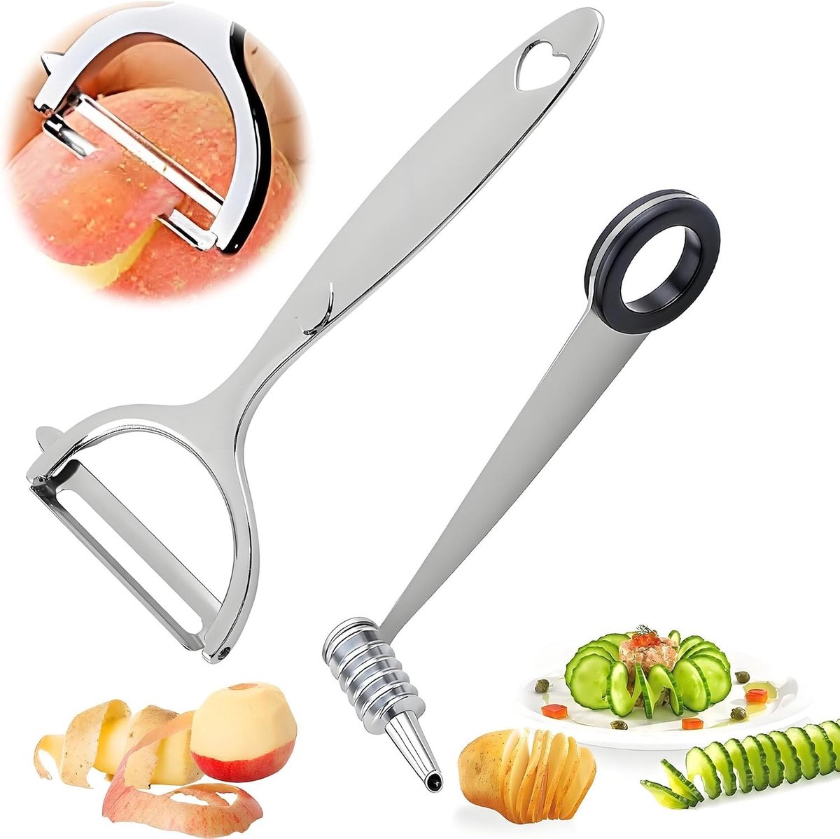 Professionele Groentesnijder - Spiralsnijder van RVS voor Groenten en Fruit, Ideaal voor Komkommer, Appel en Aardappel