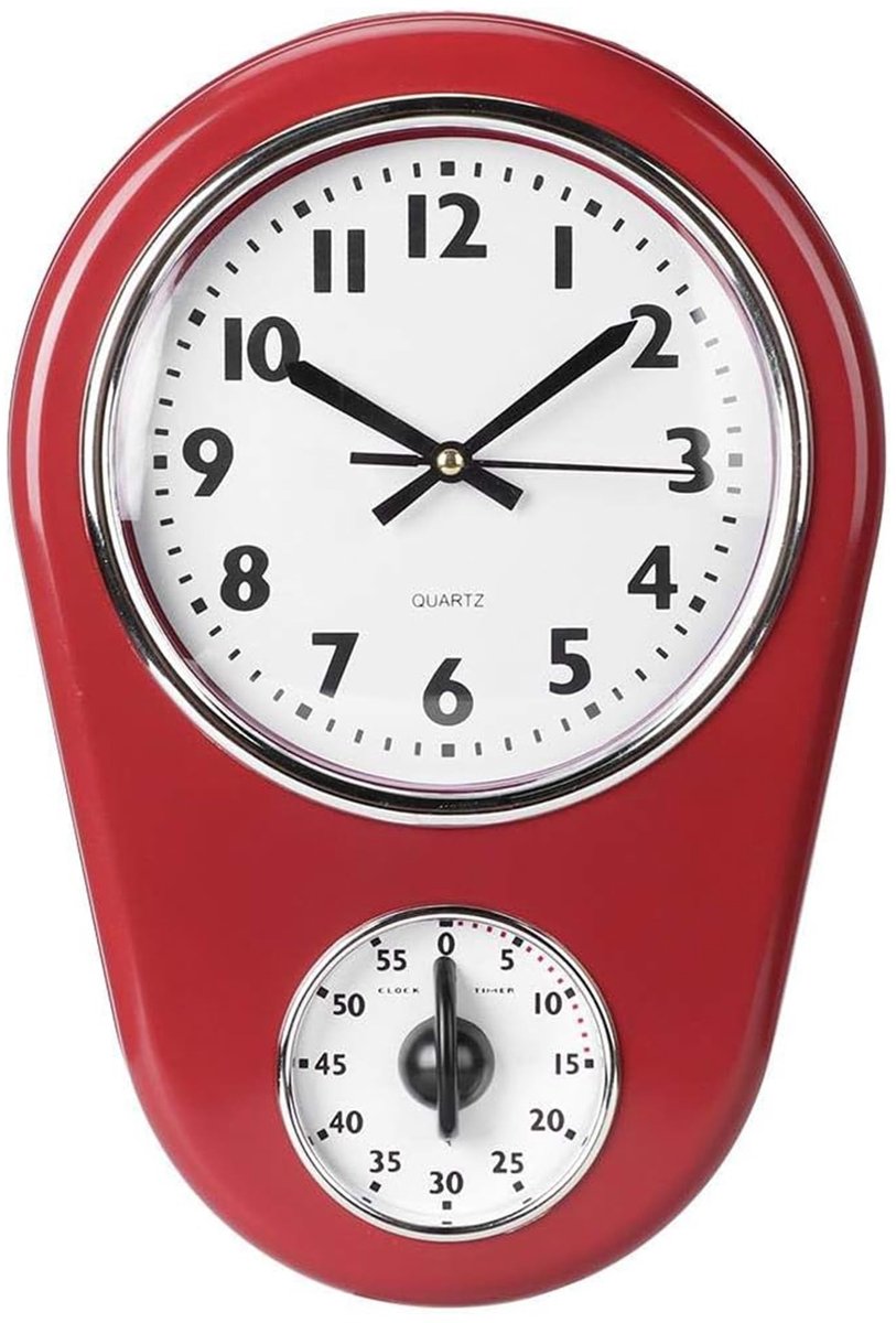 Muurklok Vintage - Stille Beweging - Rood
