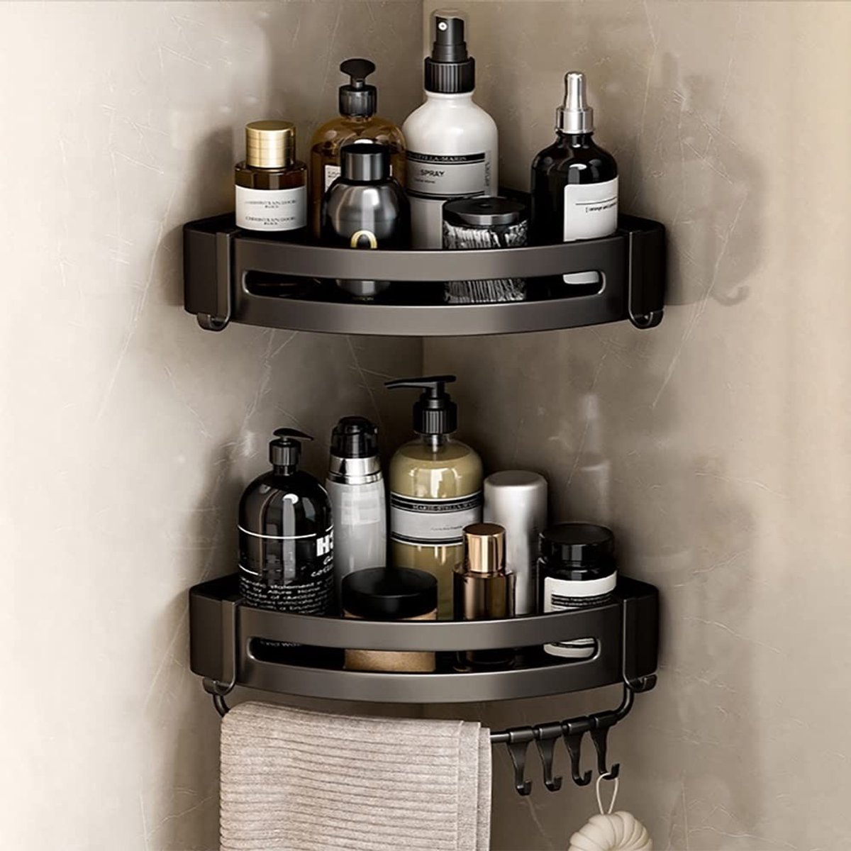 Hoekdouche Caddy - Roestvrij, zwart - zonder boren