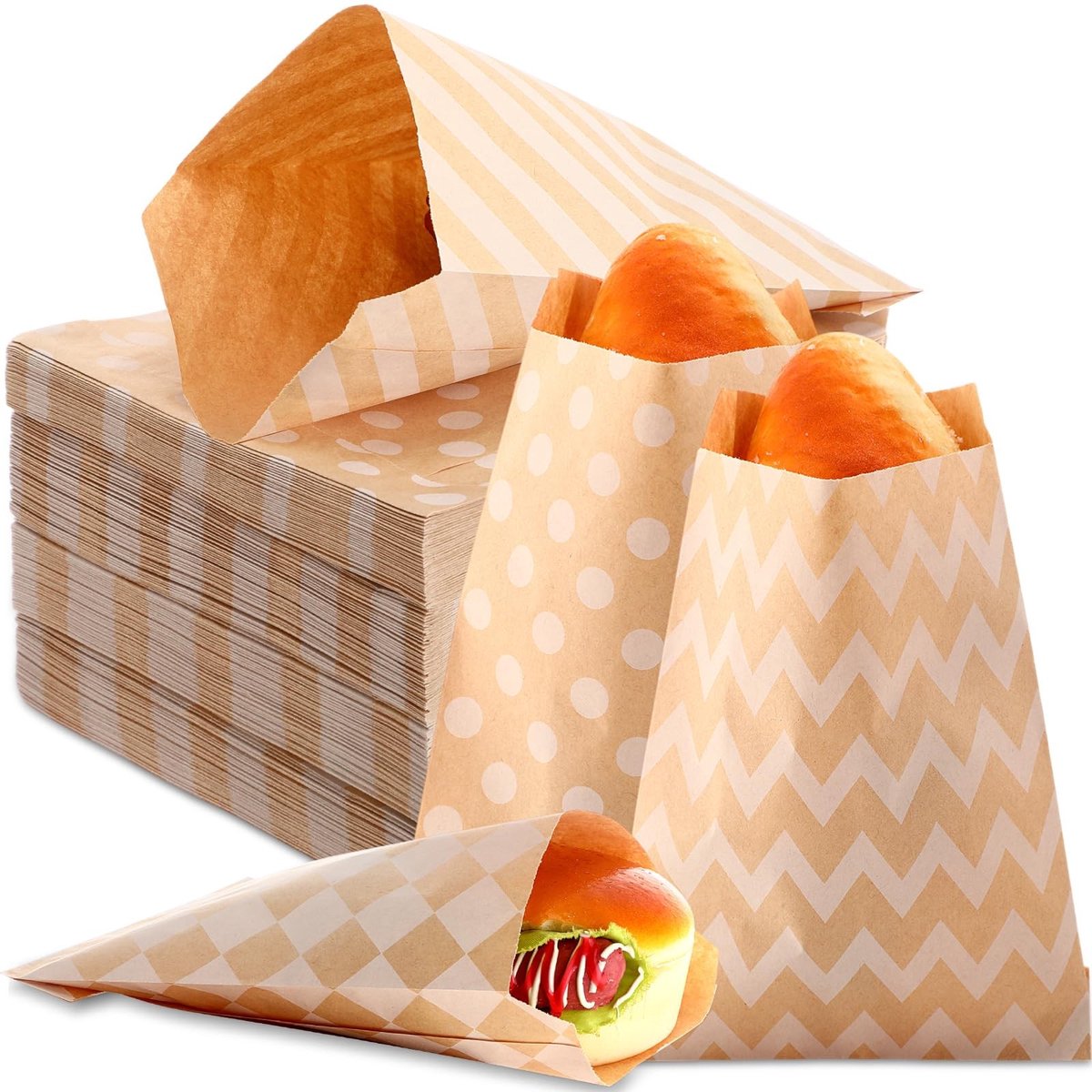Papieren Treat Bags - 400 Stuks 5 x 7 Inch Kraft met Bruine Dots