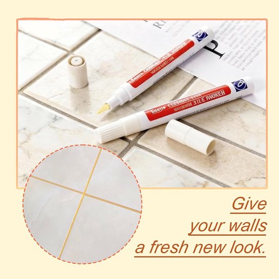 2 Stuks Waterdichte Tegelpen voor Badkamer, Reparatie van Voegen en Tegels, Grout Onderhoud voor Muur en Vloertegels (Beige, Standaard) — afbeelding 4