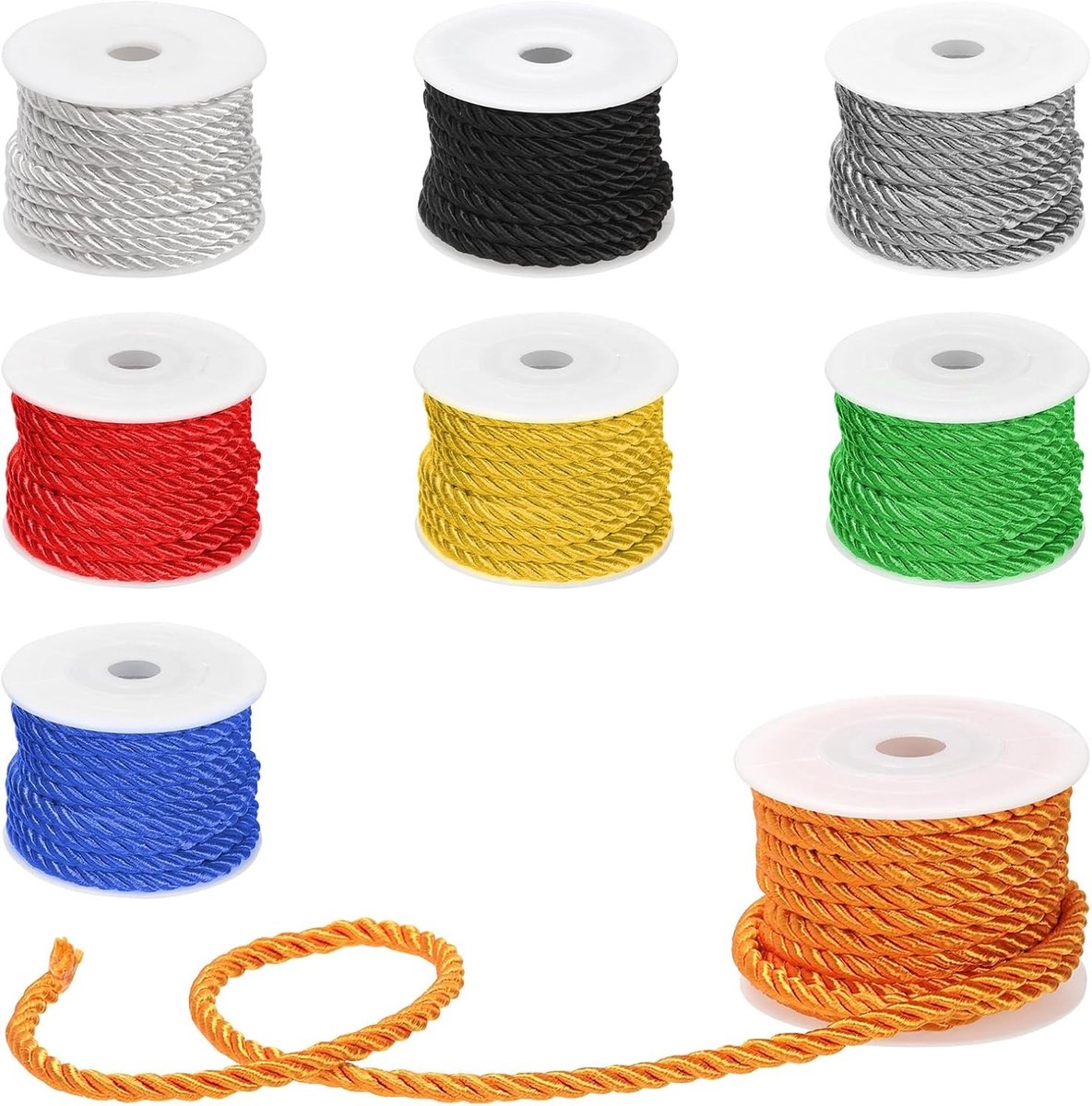 Set van 8 stuks 5mm 3-laags gedraaid koord, decoratief polyester touw voor DIY projecten, gordijnbinding en interieurdecoratie, totaal 40 meter