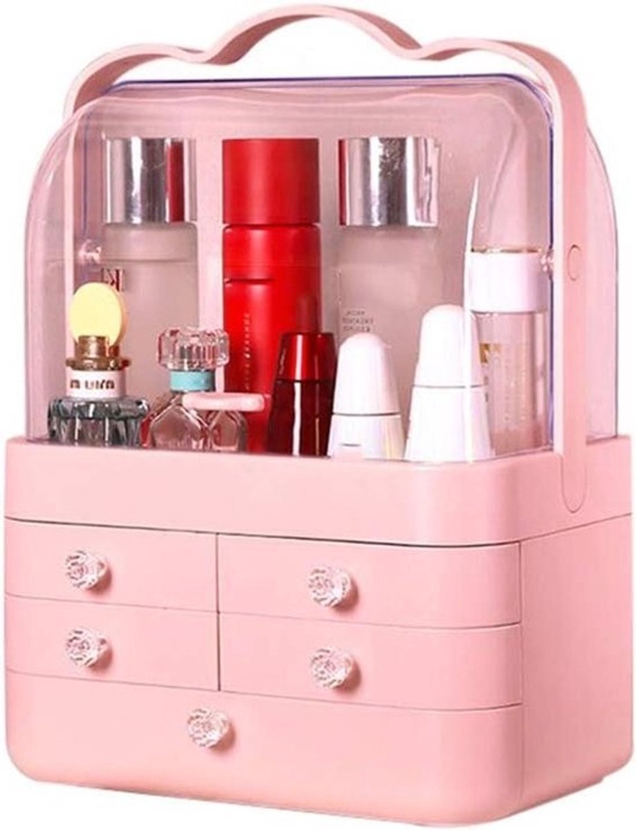 Cosmetica Organizer - Make-up Houder - Sieraden Opbergen - Verstelbare Planken - 30 x 20 x 40 cm - Roze