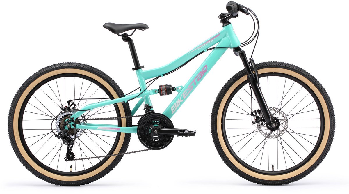 Bikestar MTB Fully staal 21speed 24inch mintgroen/roze