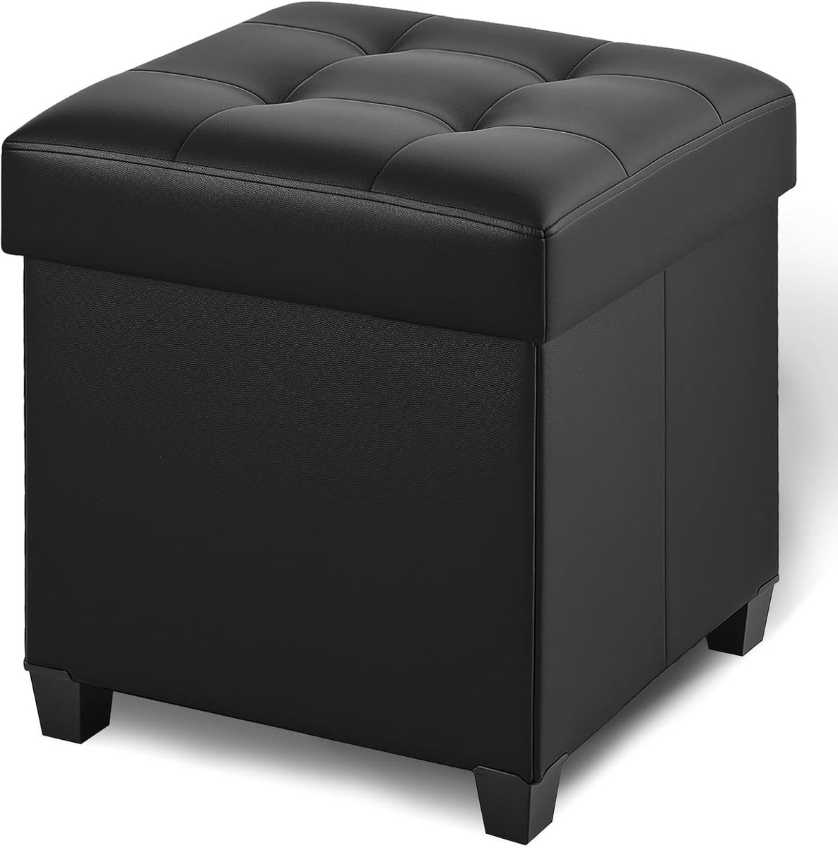 Stijlvolle 45 x 45 x 20 cm Pouffe met Opbergruimte - Vouwbare Hocker voor Woonkamer, Slaapkamer en Studentenhuis - Zwart Kleur Cube met Deksel