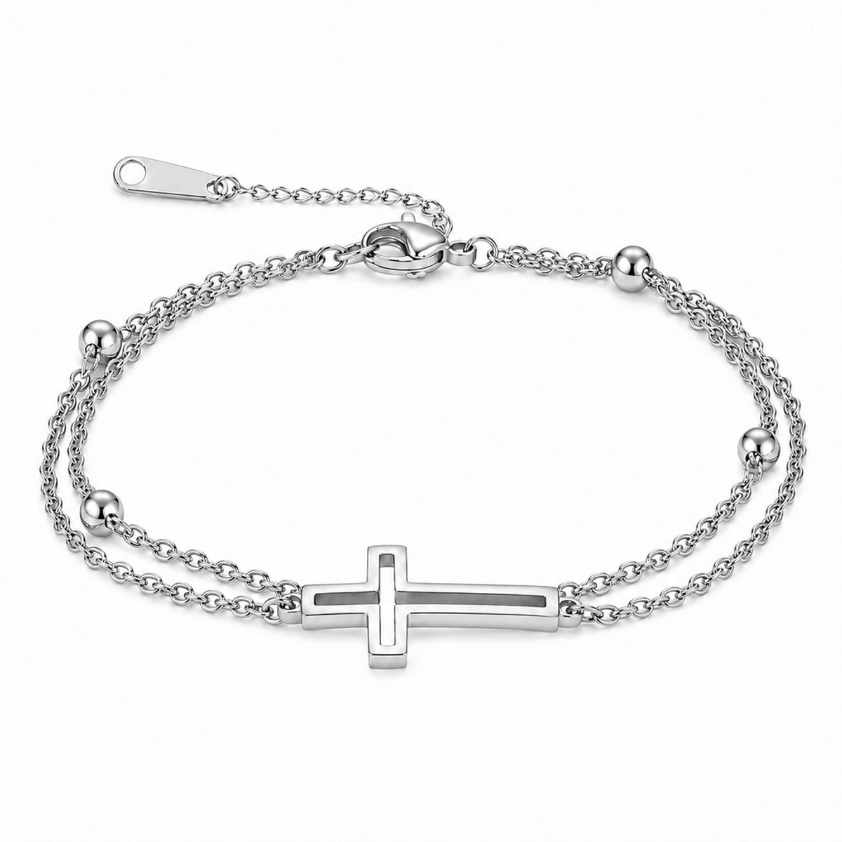 LGT JWLS - Dames armband - Zilverkleurig edelstaal - Met kruis