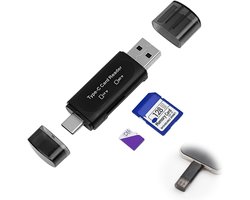 Dual USB 3.0 SD Kaartlezer met USB-C Plug, Geschikt voor SD, TF, SDHC en SDXC Geheugenkaarten