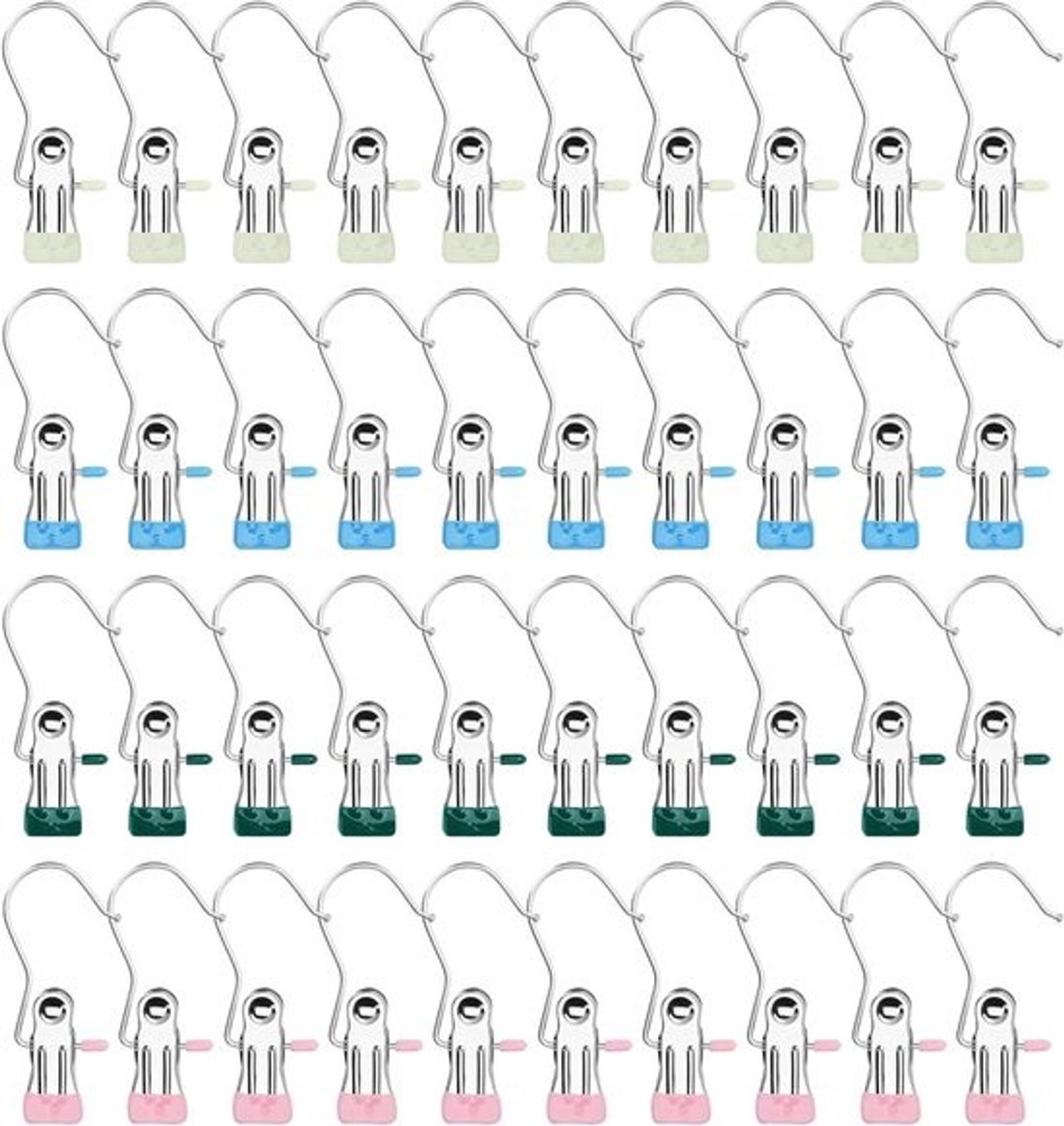Wasknijpers RVS - Kledingclips Metalen - Kleding Droge - Zachte Bekleding - 10.5x2.3cm - Multicolor