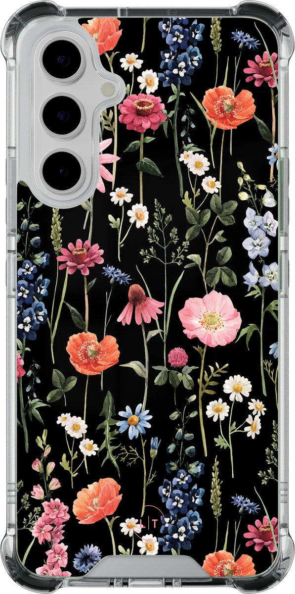 Shockproof hoesje - Geschikt voor Samsung Galaxy A55 - Dark flowers - Extra sterke case - TPU/polycarbonaat - - Multi, Transparant