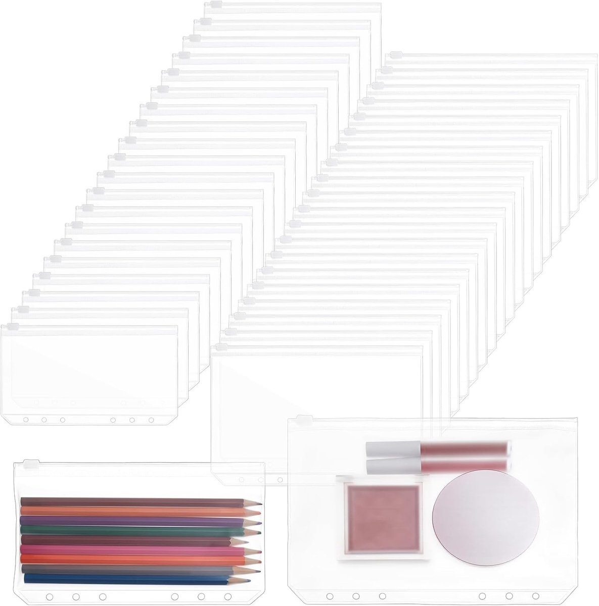Transparante binders met ritssluiting, 120 stuks, 10,5 x 18,1 cm, voor documenten, geld en planners, 6 gaten, ideaal voor opbergen en organiseren