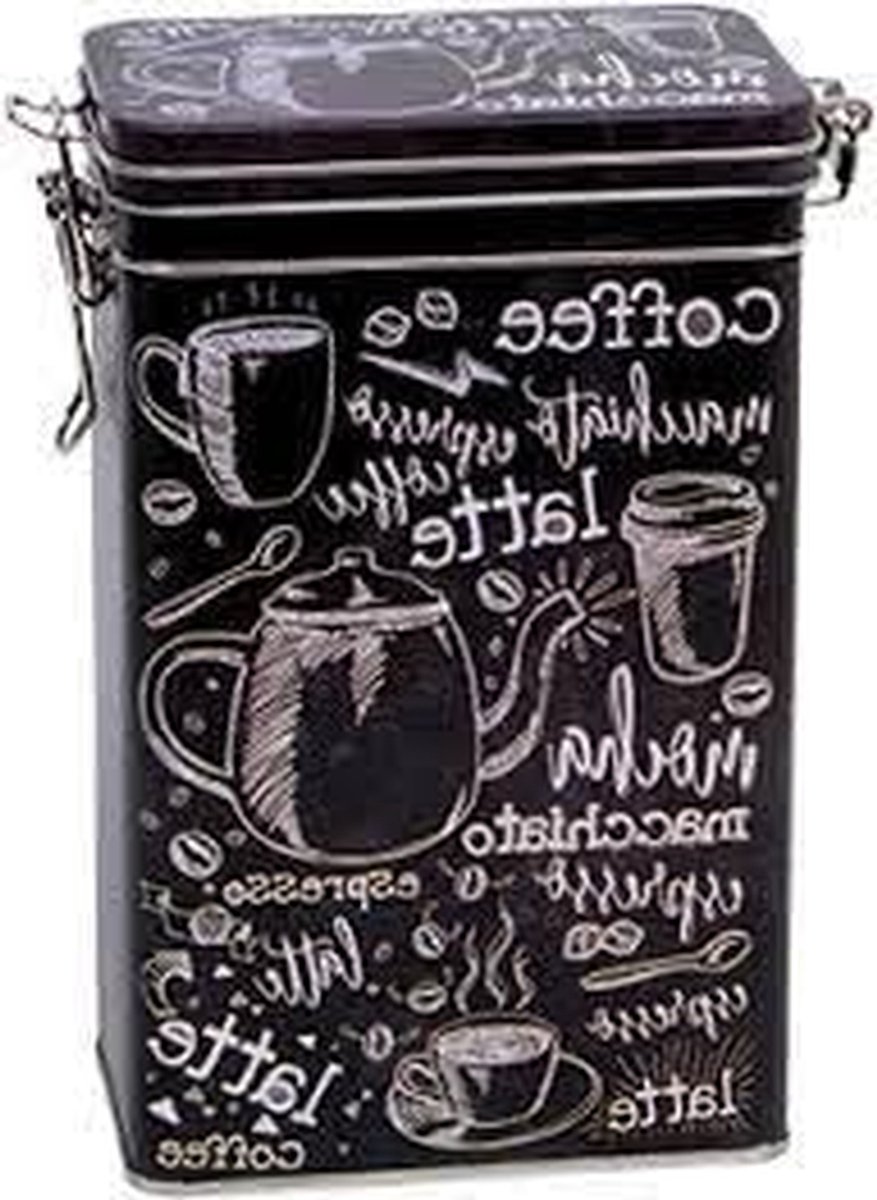 Luxe Koffieblik - Bewaarblik Voorraadpot - Koffie Vers Houden - Met Beugelsluiting - 500 Gram - Zwart