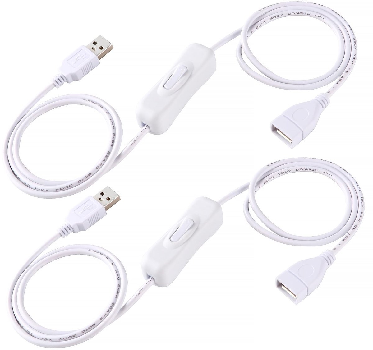 USB Extension Kabel 1.2m met Aan/Uit Schakelaar voor LED Lamp en LED Strip - Wit, Perfect voor Thuisgebruik en Kantoor