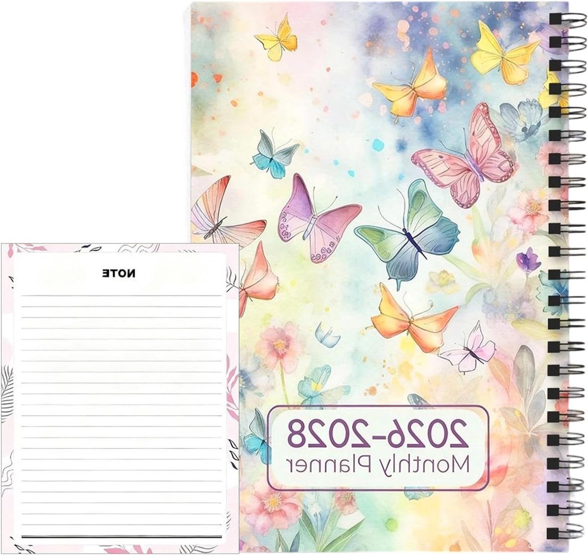 Maandelijkse Planner - Agenda Boek - Langetermijn Planning - 3-Jarig Overzicht - A5 Formaat - Aquarel Vlinderbloemen