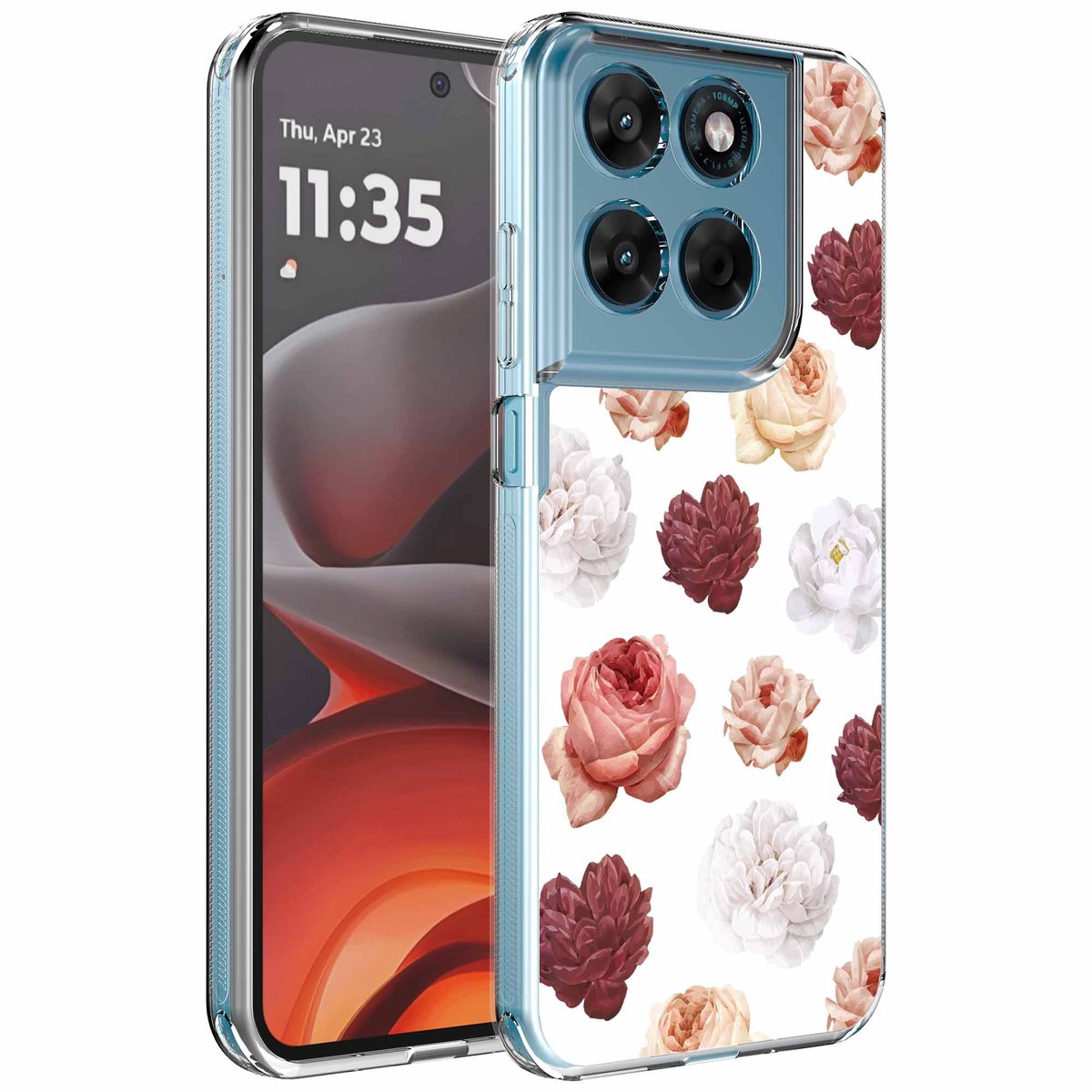 Smartphonica Geschikt voor Motorola Moto G15 Telefoonhoesje met Rozen Bloemen opdruk - Draadloos op te laden - Shockproof Siliconen TPU Strong Case - Sterk Schokbestendig Telefoonhoesje geschikt voor Motorola Moto G15