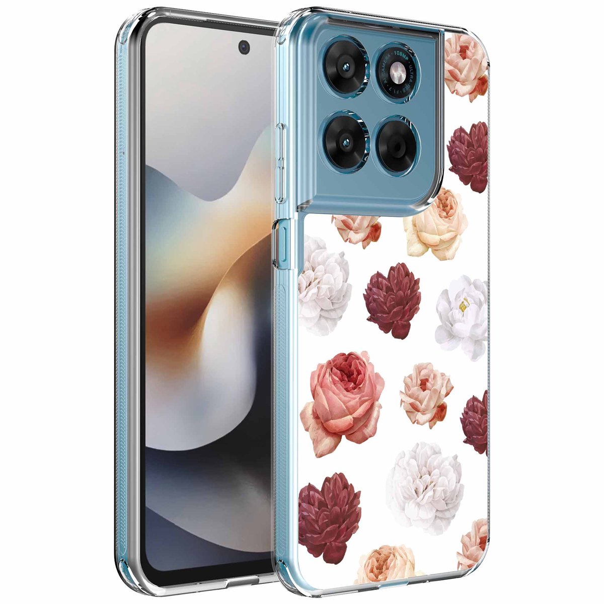 Smartphonica Geschikt voor Motorola Moto G56 Telefoonhoesje met Rozen Bloemen opdruk - Draadloos op te laden - Shockproof Siliconen TPU Strong Case - Sterk Schokbestendig Telefoonhoesje geschikt voor Motorola Moto G56