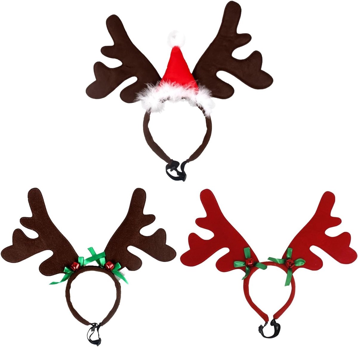 3 Stuks Kerst Reindeer Hoofden voor Honden en Katten - Antlers Hoofdband en Dierlijke Kostuums voor Feestdagen en Huisdieren