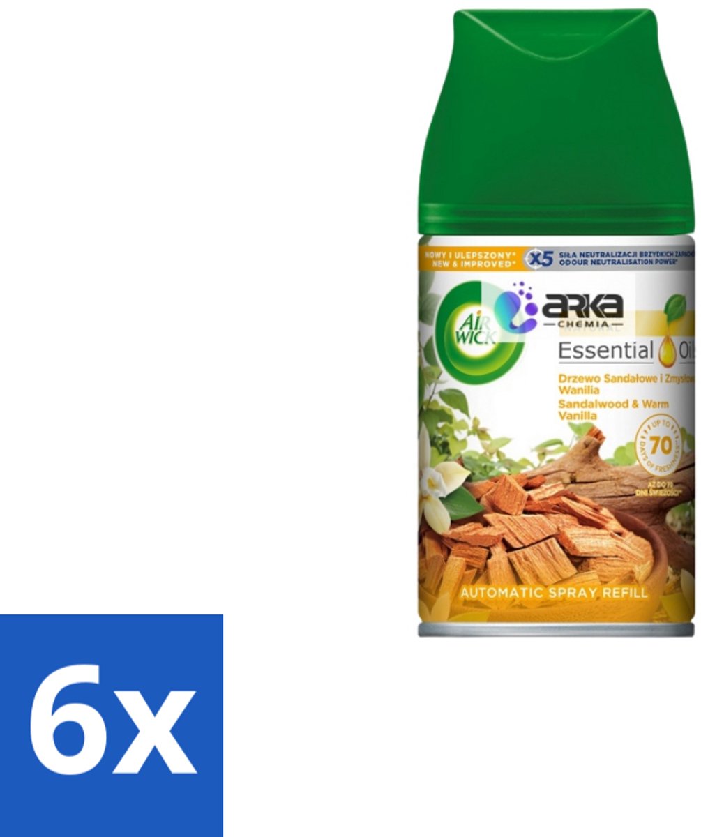 6 x Air Wick Freshmatic – Automatische Luchtverfrisser Navulling – Sensual Vanilla – 250 ml - Geur - Geurverspreiding - Vanille - Warme Geur - Geurmaskering