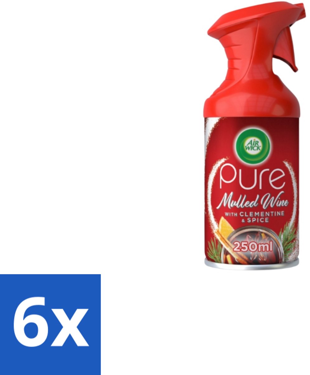 6 x Air Wick – Luchtverfrisser Spray – Pure Mulled Wine – 250 ml - Luchtverfrisser - Warme Geur - Gezellige Sfeer - Wintergeur - Glühwein