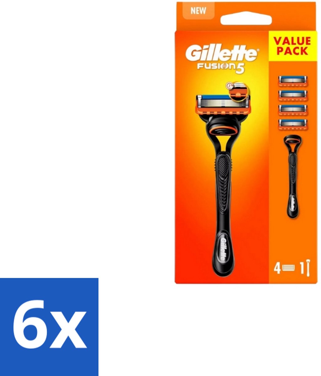6 x Gillette – Fusion5 – Scheersysteem Houder + 4 Mesjes - Scheermes - Scheren - Scheren Mesjes - Scheren Houder - Scheren Comfort