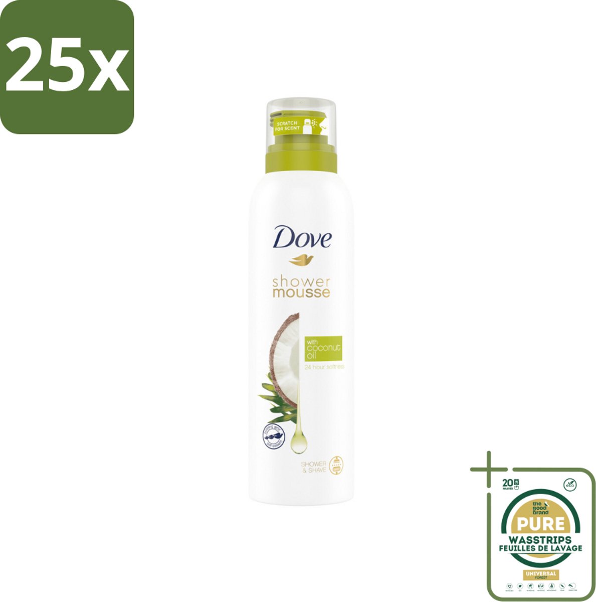 25 x Dove Shower Foam Coconut Oil 200 ml - Grootverpakking - Douche Mousse - Kokosolie Douche - Huid Verzorging - Scheerervaring - Wellness Douche