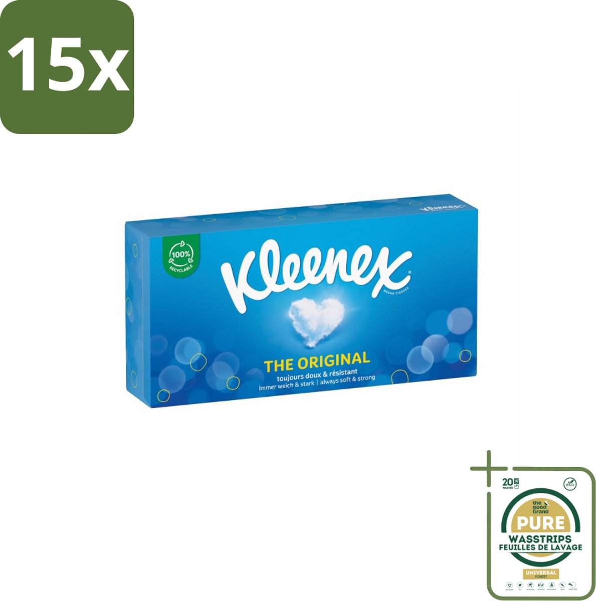15 x Kleenex Original Tissues 72 stuks per verpakking - Grootverpakking - Tissue - Neusdoek - Zachte Tissue - Gezin - Verkoudheid