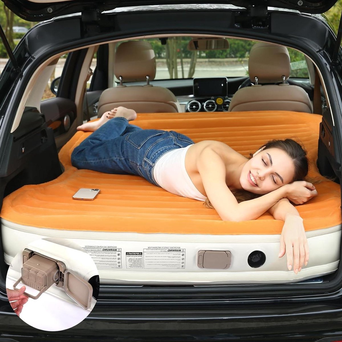 Luchtmatras Auto - Opblaasbaar Bed - Kamperen en Reizen - Ingebouwde Pomp - Full Size - Oranje