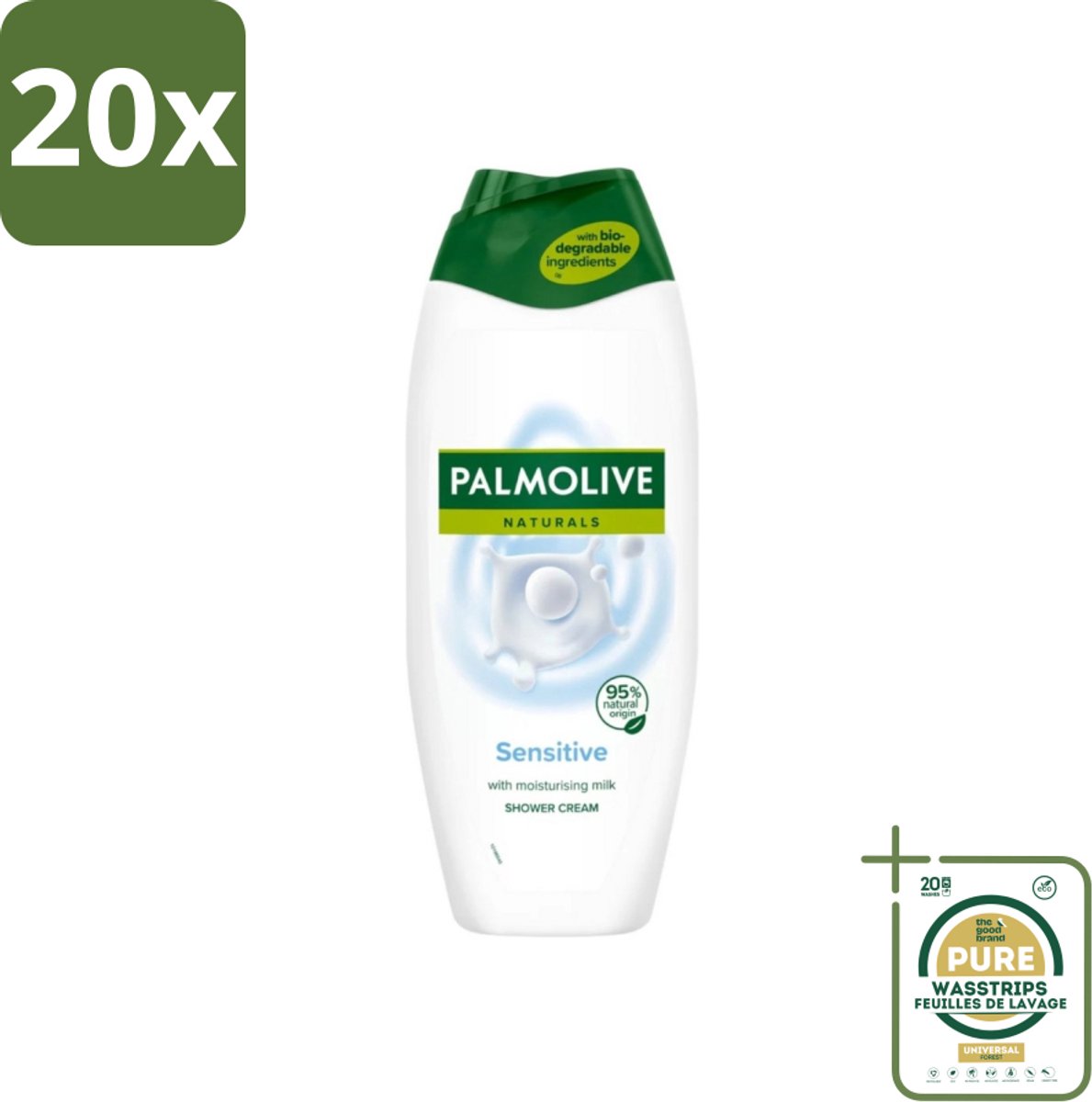 20 x Palmolive Naturals - Douchegel - Sensitive - Voor Gevoelige Huid - 500 ml - Grootverpakking - Douchegel - Gevoelige Huid - Melkproteïnen - Zachte Reiniging - Dermatologisch Getest