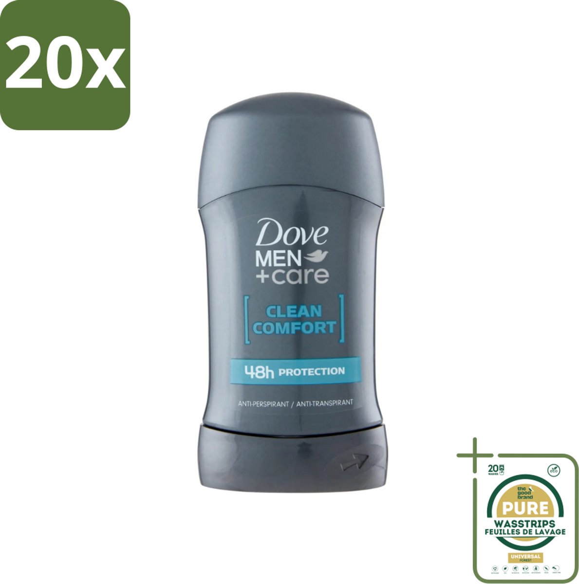 20 x Dove - Deodorant - Stick Clean Comfort - Zachte bescherming - 50 ml - Grootverpakking - Deodorant Stick - Zweetbestendig - Huidcomfort - 48 Uur Bescherming - Alcoholvrij