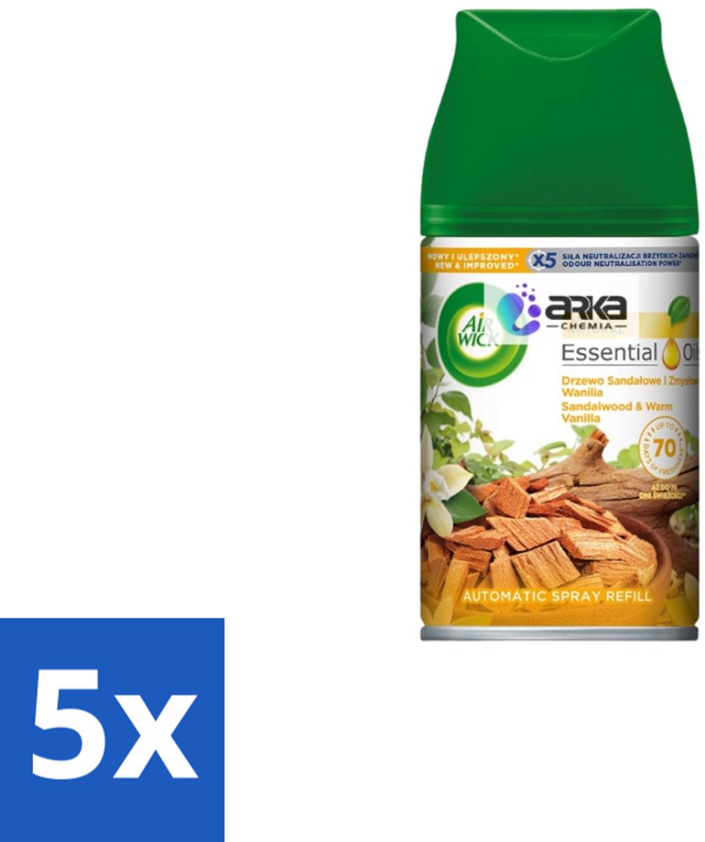 5 x Air Wick Freshmatic – Automatische Luchtverfrisser Navulling – Sensual Vanilla – 250 ml - Geurverspreiding - Warme Geur - Vanille - Geur Neutralisatie - Luchtverfrisser