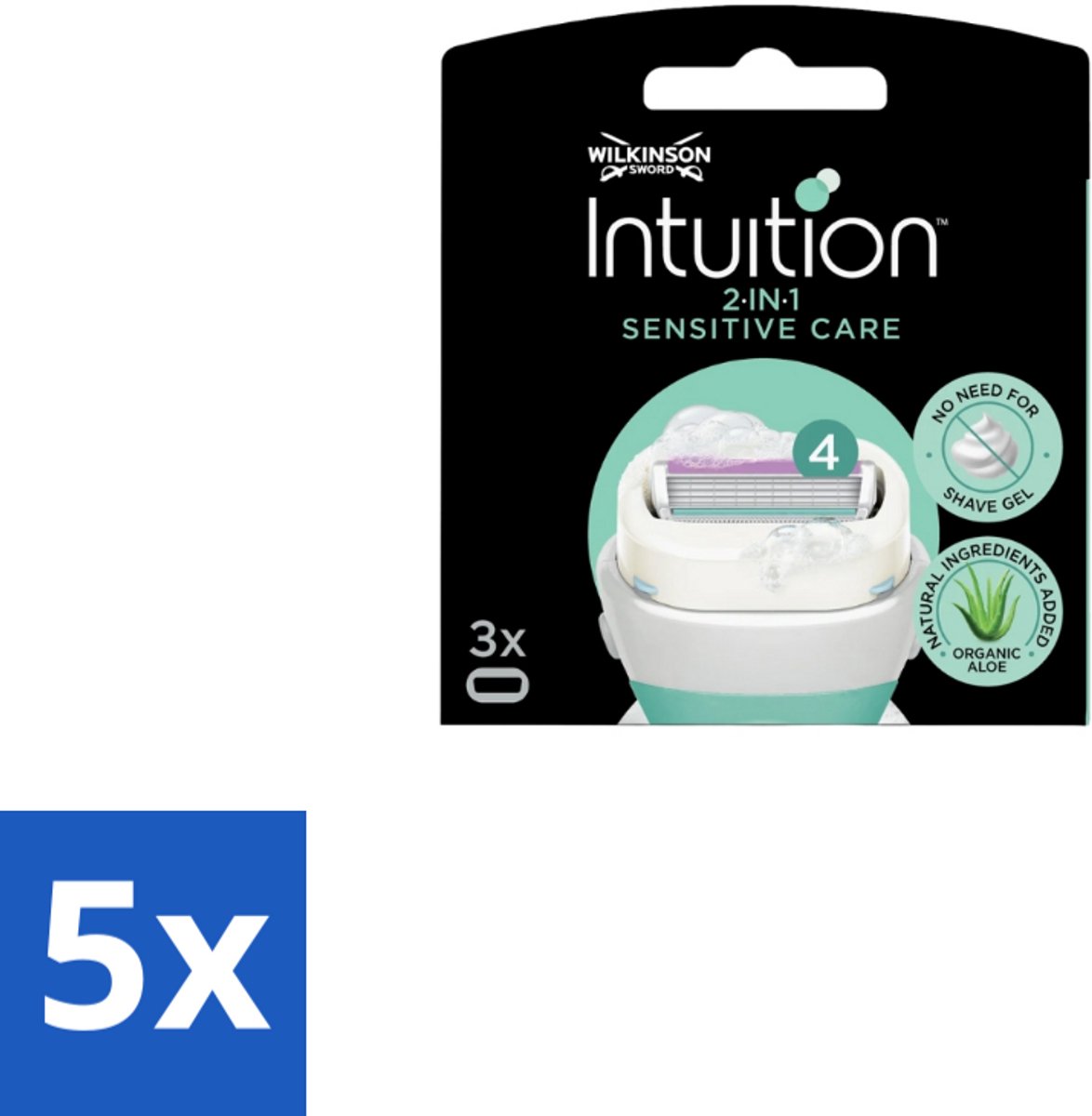 5 x Wilkinson – Scheermesjes – Intuition Dry Skin Sensitive Care – 3 Scheermesjes - Scheermesjes - Gevoelige Huid - Aloe Vera - Vitamine E - Huidverzorging
