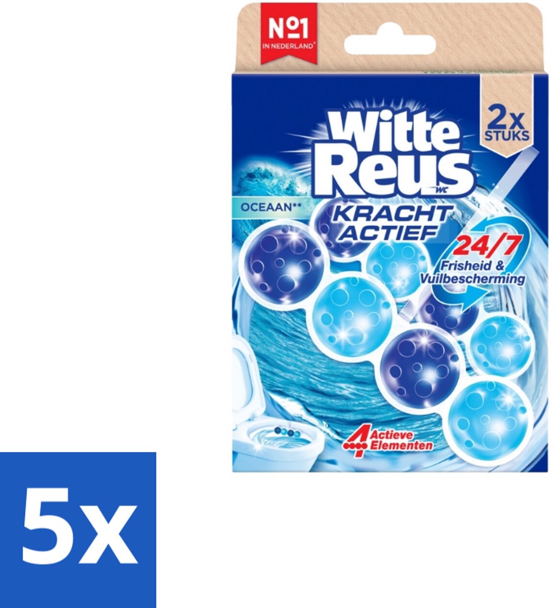 5 x Witte Reus Toiletblok Kracht Actief Oceaan 2 stuks per verpakking - Toiletblok - Reiniging - Oceaangeur - Anti-kalk - Kalkaanslag