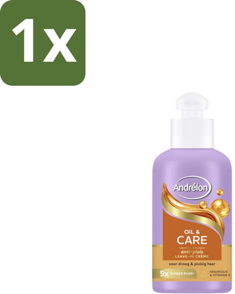 1 x Andrélon Leave-In Creme Oil & Care 200 ml - Haarkruid - Anti-pluis - Pluiscontrole - Haarvoeding - Arganolie
