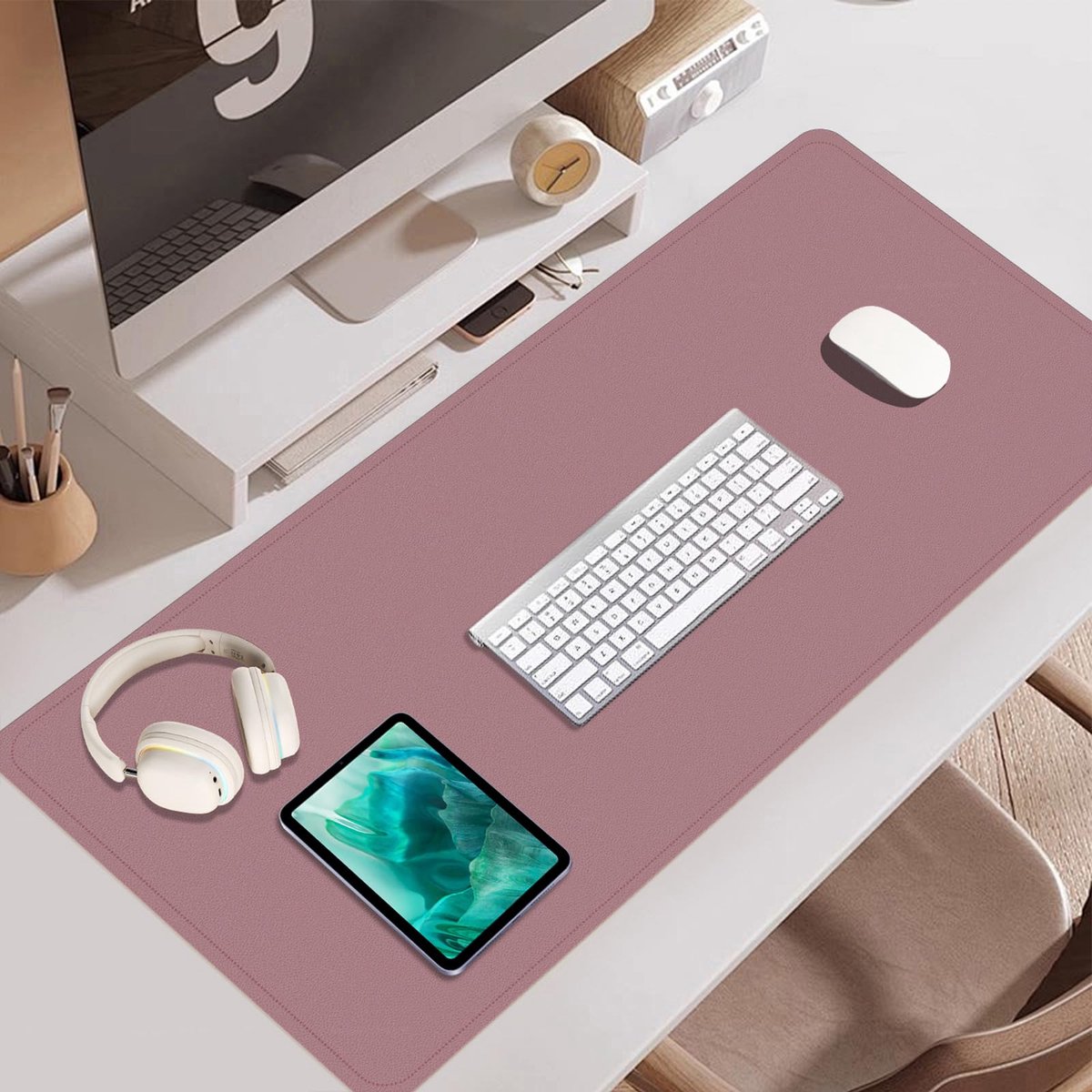 Dubbelzijdige bureauonderlegger, natuurkurk en PU-leren muismat voor bureau, bureaubeschermer, antislip bureaumat voor - ShopVlot