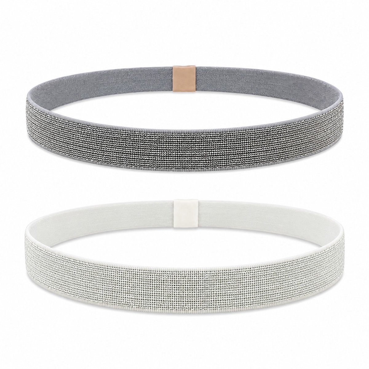 Haarsoires Haarband Sport 2cm - Glitter Elastiek - Grijs Zilver - Set van 2 - Sporthaarband - Sportieve Hoofdband - voor Dames & Heren