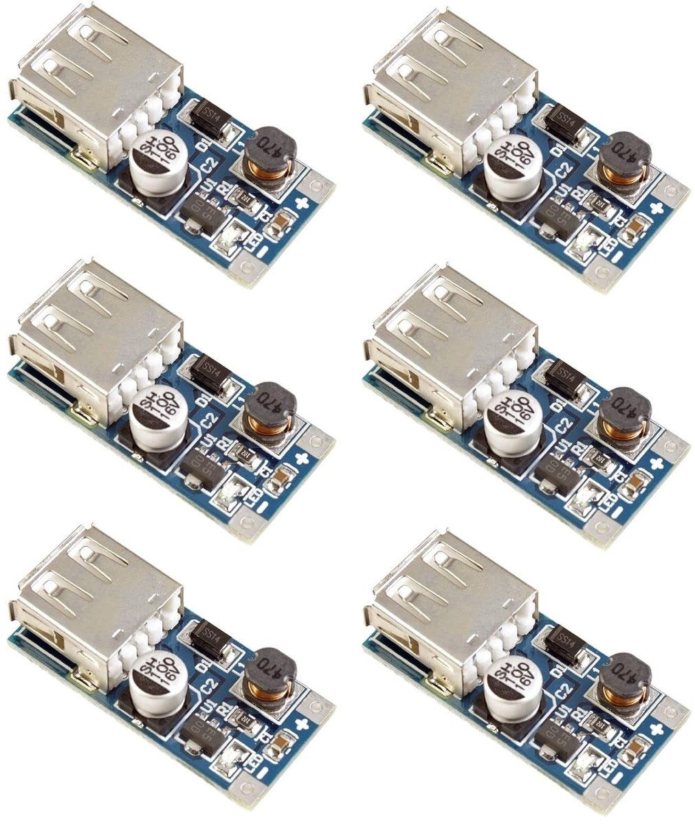 DC-DC Step Up Boost Converter Module 0.9V-5V naar 5V 600mA voor Arduino en Raspberry Pi - Ideaal voor DIY Projecten en USB Oplading (6 Stuks)