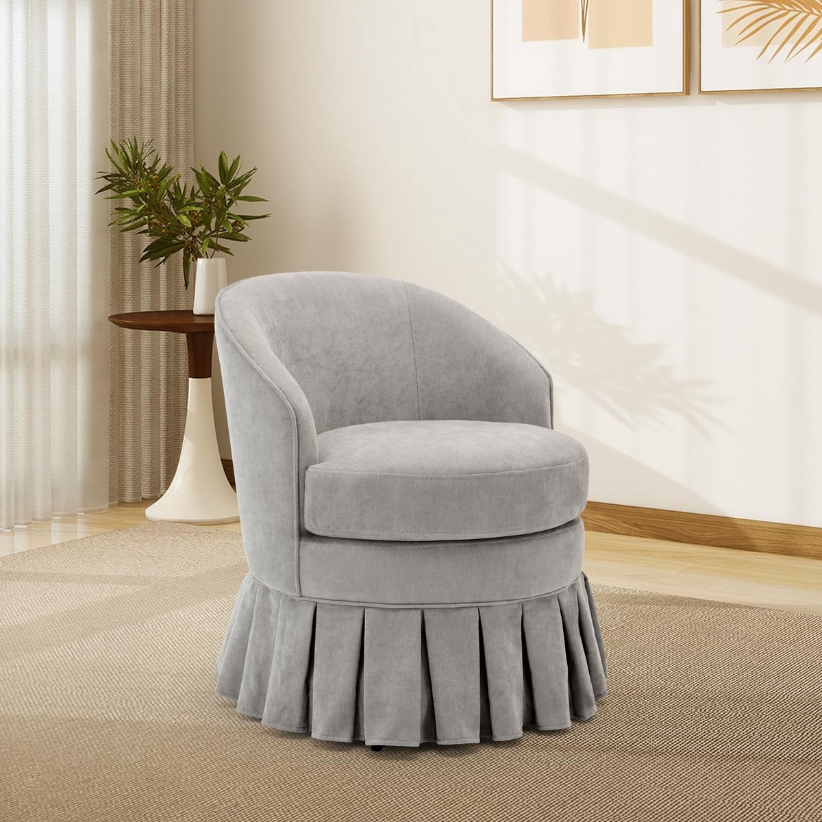 Triumpunpre - Draaibare Fauteuil - 360° Gestoffeerde Accentstoel met Houten Frame - Linnen Bekleding voor Woonkamer en Eetkamer - Grijs