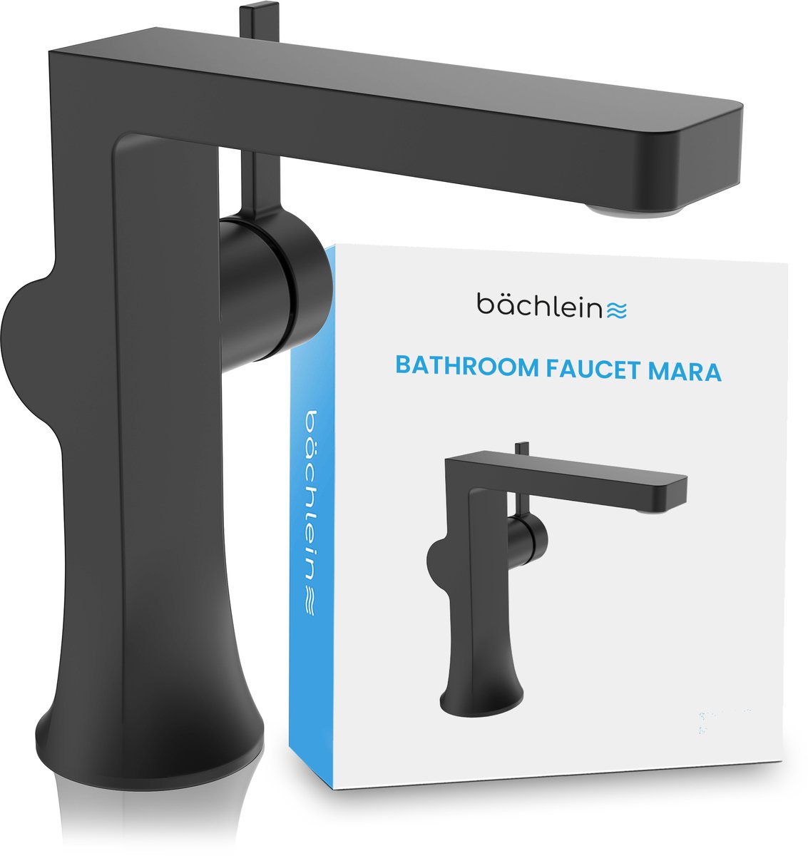Bächlein badkraan Mara in modern design, eengreepsmengkraan met duurzame keramische cartridge en installatieset, badkraan zwart mat