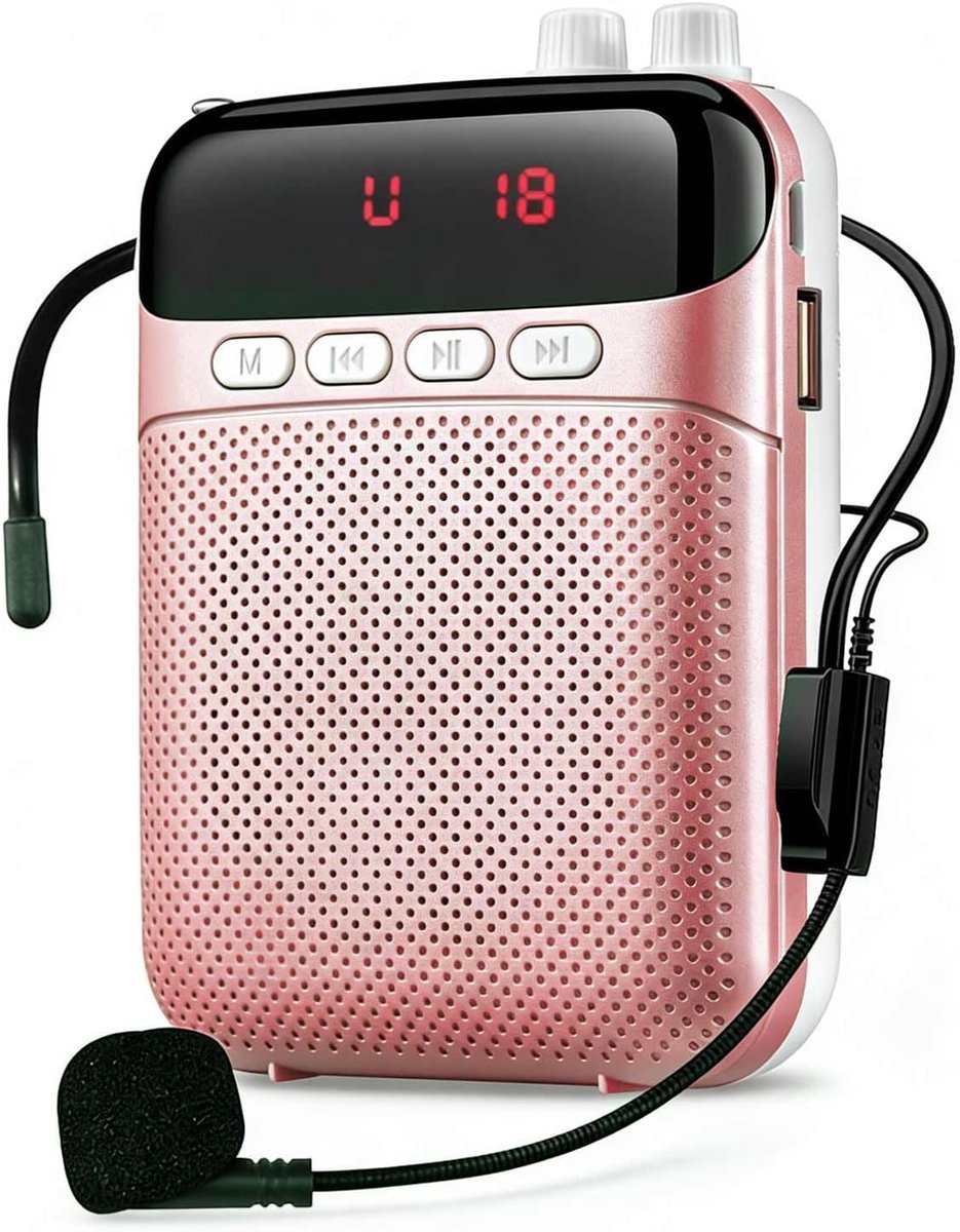 Draagbare Oplaadbare Mini Stemversterker met Bedrade Microfoon en Tailleband, Ideaal voor Docenten, Presentaties, Gidsen en Vergaderingen