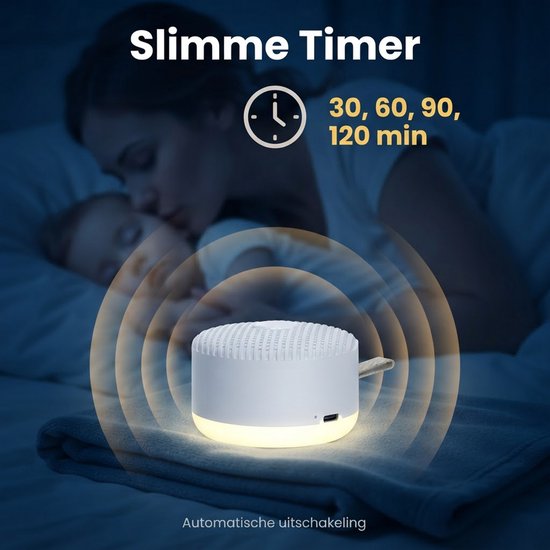 White noise machine - Witte ruis apparaat - TENZHVXI® - 12 geluiden - 20 uur batterijduur - 3 lichtintensiteitsniveaus - Draagbaar - Timer - Oplaadbaar - Geheugenfunctie - Slaapbevorderend - Voor thuis en op reis - Wit — afbeelding 5