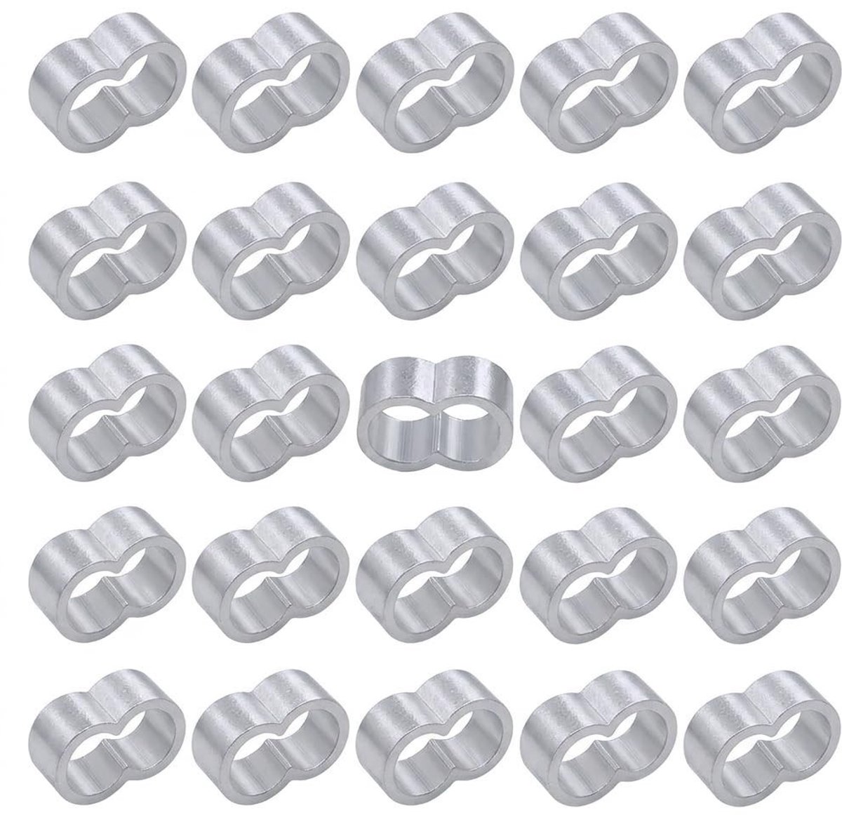 Aluminium Sleeve in de Vorm van 8 voor Elastisch Touw, 25 Stuks, Sterke Kabelbinders voor Beveiliging en Duurzaam Gebruik in Tuin en Kamperen
