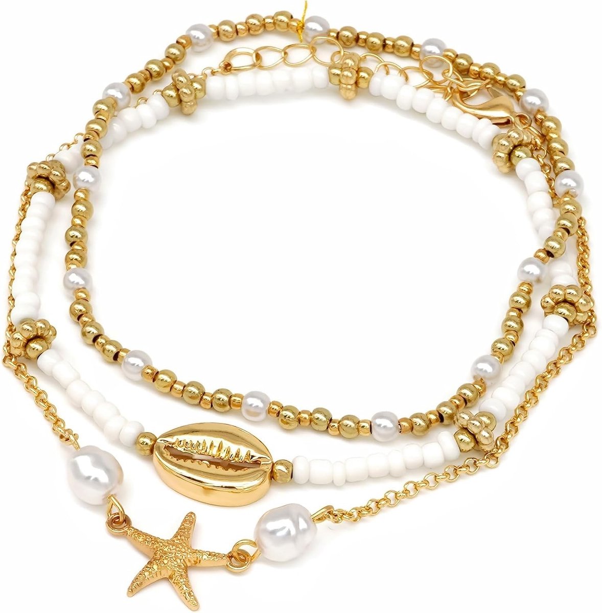 Elegante Boho Schelp Anklet voor Dames - Meerdere Lagen Enkelketting voor Zomer en Strandstijl Sieraden