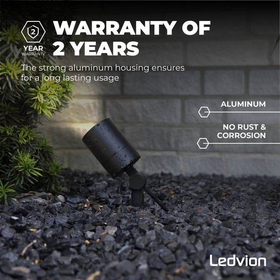 Zwarte Ledvion grondspot met aluminium behuizing, geen roest & corrosie, met 2 jaar garantie.