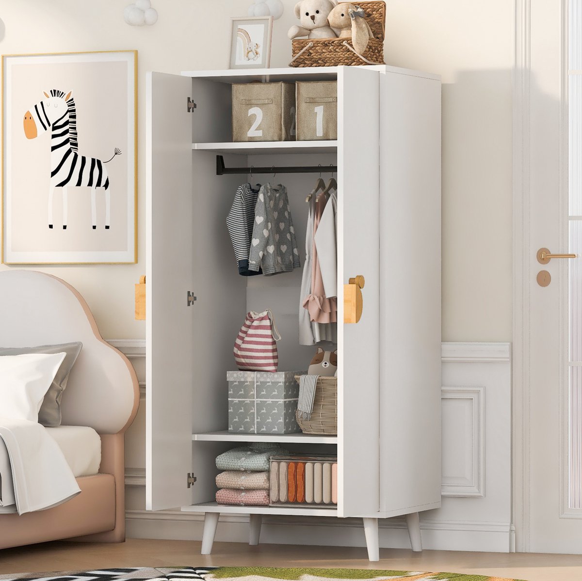 COVREO Kledingkast 70x55x170 cm wit MDF, dubbele deuren en hanggedeelte