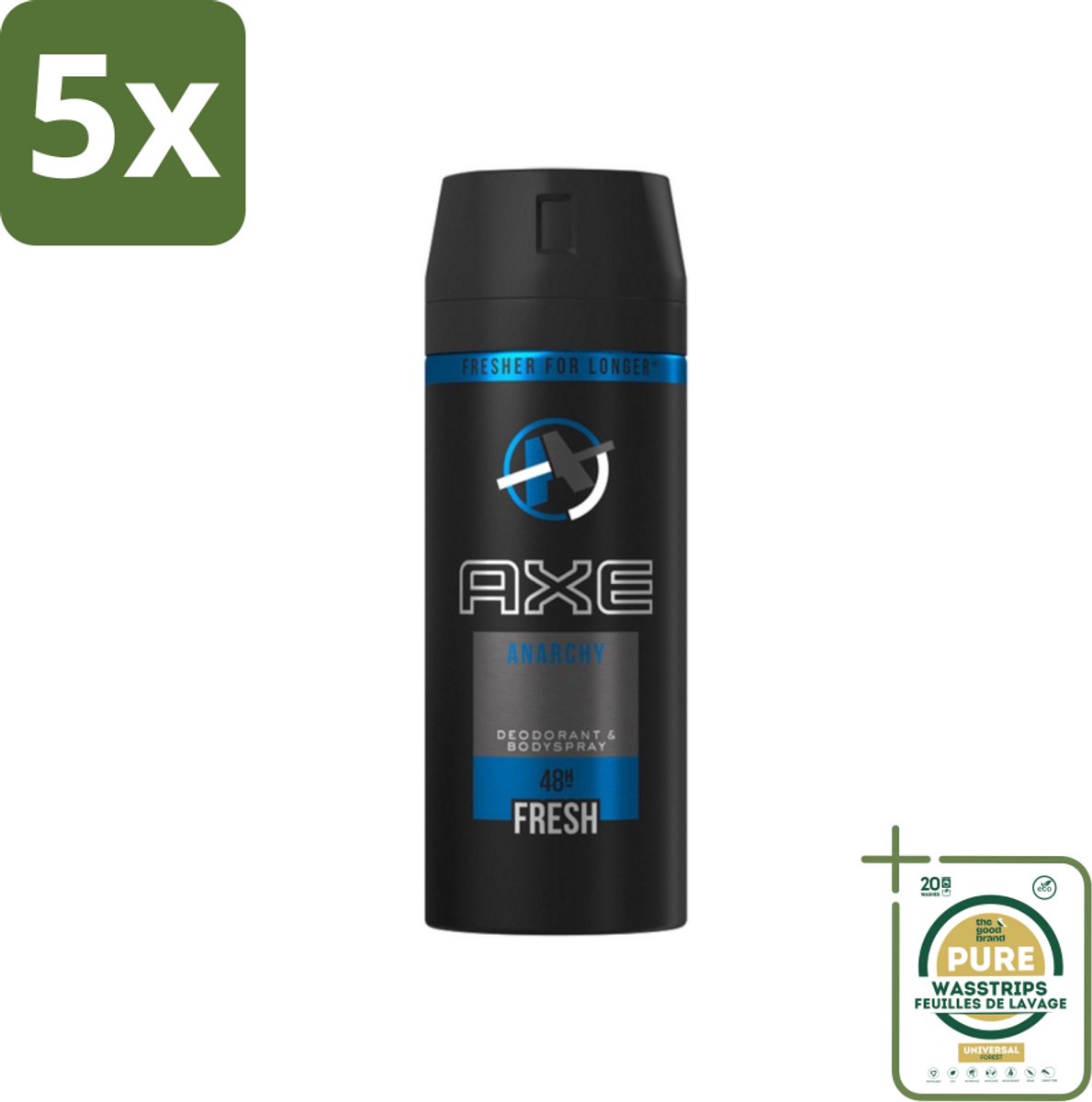 5 x Axe - Deodorant Bodyspray - 48hrs Fresh - Anarchy for Him - 150 ml - Grootverpakking - Anarchy For Him - Axe - Deodorant Bodyspray - 48h Fresh - Geurbescherming